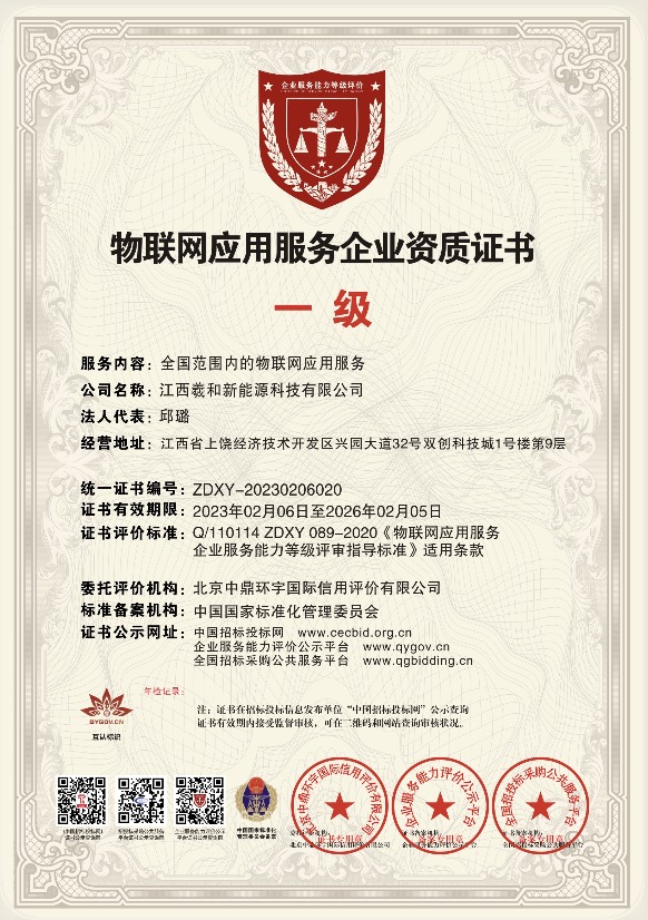 物联网应用服务企业资质证书